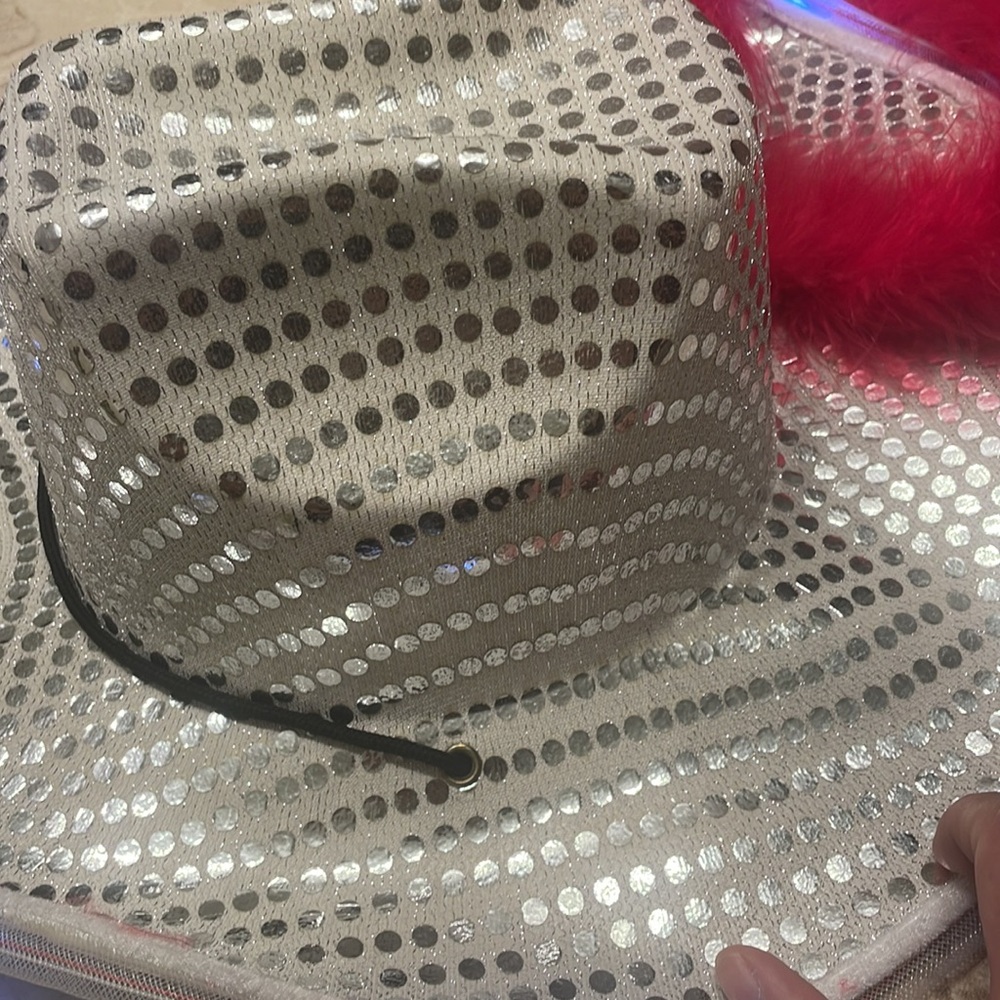 Silver with Red Boa Light Up Cowboy/Cowgirl Hat - Picture 8 of 13